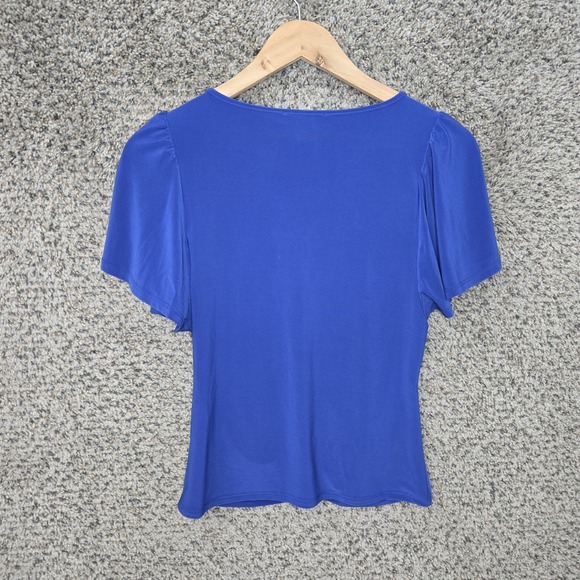 White House Black Market Top Womens XS Blue V Neck Ruched Blouse Stretch Ladies - Picture 7 of 7